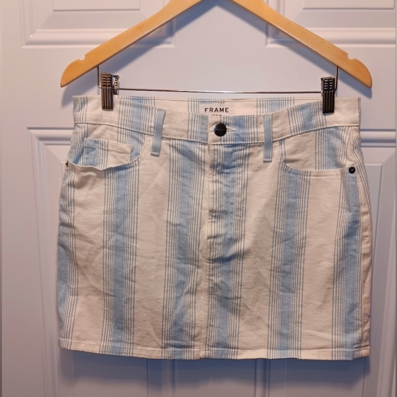 FRAME Le Mini Skirt Striped Blue Sz 31 - Picture 1 of 7